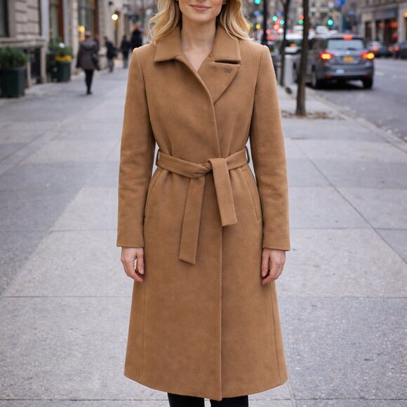 Annie P Jackets & Blazers - ANNIE P wool cashmere peacoat long beige winter warm belt classic chic XS office